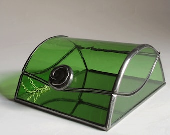 Stained glass jewelry box - light green art glass