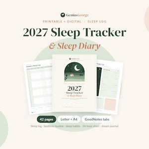 Diario del sonno stampabile 2027, registro del sonno, diario dell'igiene del sonno, routine della buonanotte, programma del sonno, PDF digitale per GoodNotes