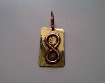 Copper Infinity on Brass Pendant, hand hammered