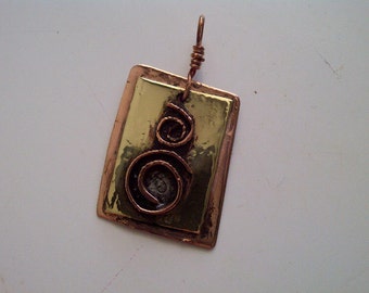 Copper and  Brass 2 Spiral Pendant, hand made