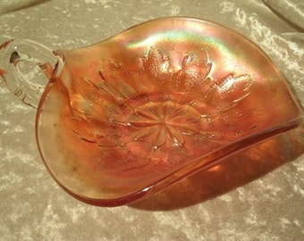 Vintage Carnival Glass Nappy Candy Dish  Leaf  Ray  Spade  Tricorner Marigold Dugan 1920s