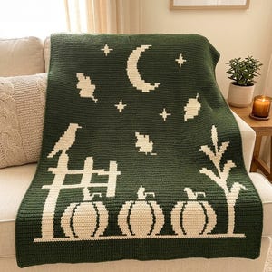 Pumpkin Patch Crochet Pattern, Overlay Mosaic Crochet Blanket, Autumn Crow Fall Harvest PDF