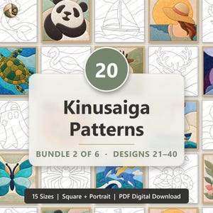 Kinusaiga Patterns Bundle 2, 20 Easy No Sew Fabric Art Patterns for Beginners, DIY Fabric Craft, 15 Sizes, A0 A4 US Letter