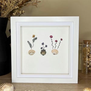 Shell Art Plant Pot • Botanical Shadow Box • Garden Lover Gift