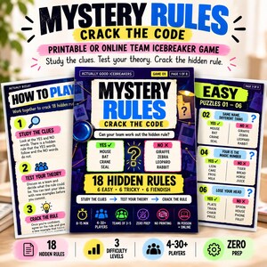 Mystery Rules: Crack the Code Icebreaker Game | Team Building Puzzle for Adults, Work Teams & Groups | Printable Instant Download
