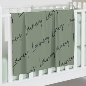 Custom Name Sage Script Swaddle Blanket | Personalized Nursery Jersey Polyester
