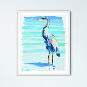 Blue Heron Large Wall Art, Coastal Decor Painting by Kelly Tracht, Nautical, Soft Colors Watercolor Picture in Standard Frame Sizes, #Y1-2