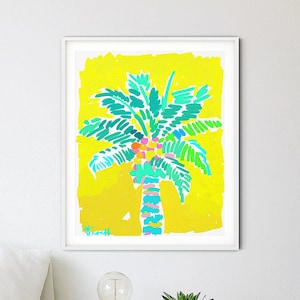 Yellow Palm Tree Watercolor Print, Abstract Art Print, Giclee Canvas, Wall Art, Metal, by Kelly Tracht, Lilly Style, Item #3TT