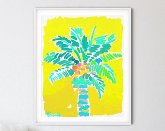 Yellow Palm Tree Watercolor Print, Abstract Art Print, Giclee Canvas, Wall Art, Metal, by Kelly Tracht, Lilly Style, Item #3TT