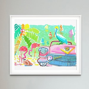 Pink Cadillac Regatta Art Print by Kelly Tracht, Wall Art, Giclee Print, Nautical Decor, Modern Art, Pop Art, Beach Decor, Item #3MM