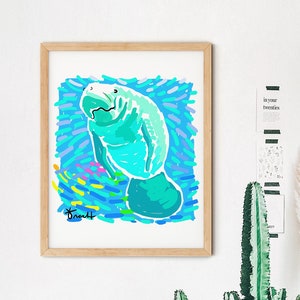 Manatee Art Print, Wall Art, Coastal Decor, Aqua Decor, Summer Decor, Home Office, Nursery Decor, Nautical, Ocean, Kelly Tracht, , Item #2Q