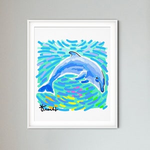 Dolphin Art Print by Kelly Tracht, Ocean, Nautical Decor, Wall Art, Modern Art, Nursery Decor, Matisse, Pop Art, Canvas Giclee, Item 1Q image 1