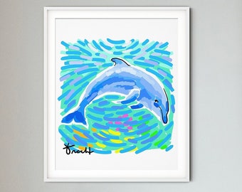 Dolphin Art Print by Kelly Tracht, Ocean, Nautical Decor, Wall Art, Modern Art, Nursery Decor, Matisse, Pop Art, Canvas Giclee, Item #1Q