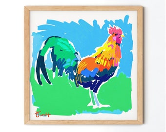 Island Rooster, Wall Art, Kitchen Decor, Rooster Print by Kelly Tracht, Farmhouse Decor, Bedroom Decor, Summer Decor, Art Print, Item #2BB