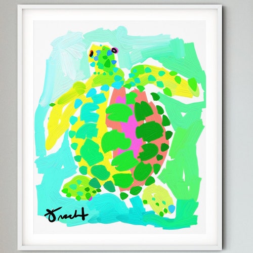 Preppy Sea Turtle Art Print Wall Art by Kelly Tracht Coastal - Etsy