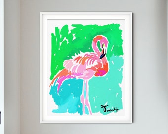 Pink Flamingo Giclee Art Print, Kelly Tracht, Coastal Wall Decor, Item: 3N