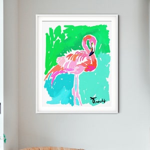 Boho Pink Flamingo Art Print, Wall Art, Summer Design, Kelly Tracht, Pastel Aesthetic, Bedroom Decor, Large Wall Art, Coastal Decor Item #3N