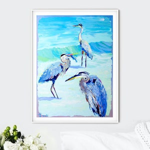 Great Blue Herons Art Print by Kelly Tracht, Wall Art, Giclee Poster, Canvas, Coastal Birds, Animals Nature, Fine Art, Nautical Decor, #M1-2