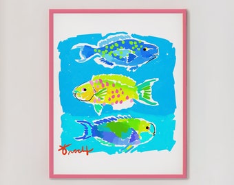 Fish Hand Painted Ceamic At Tile 8x8 Inches With Easel Back