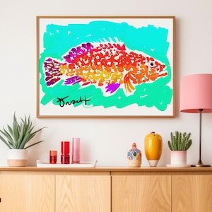 Strawberry Grouper Fish Print by Kelly Tracht, Nautical Decor, Ocean, Watercolor, Wall Art, Animal Print, Atlantis, Beach, Item  #8A