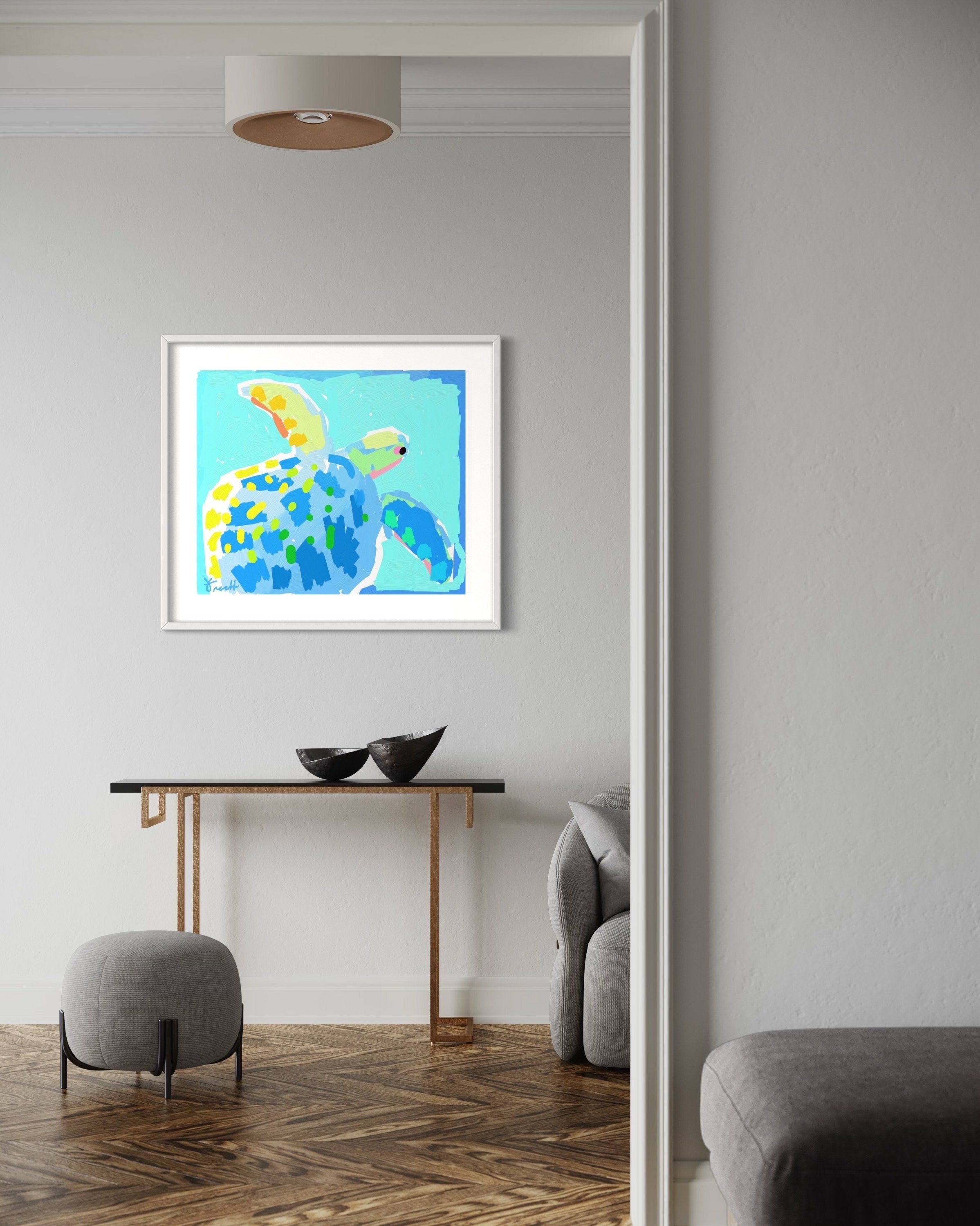 Spotted Turtle With Rainbow Art Print by Kelly Tracht, Nautical Decor ...