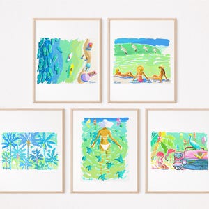 Cartões de felicitações sortidos 5x7, 5 cartões e 5 envelopes, cenas divertidas de praia por Kelly Tracht, para emoldurar ou notas manuscritas, em branco por dentro: G5