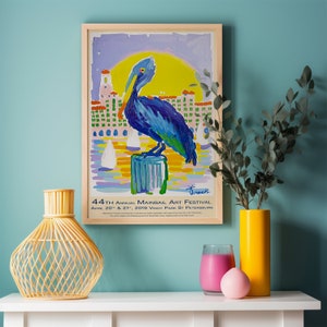 Mainsail Art Festival Poster Print 18.5&quot; x 27&quot;  by Kelly Tracht, Island Style Art Coastal Art Beach House Art Blue Pelican St. Pete Florida