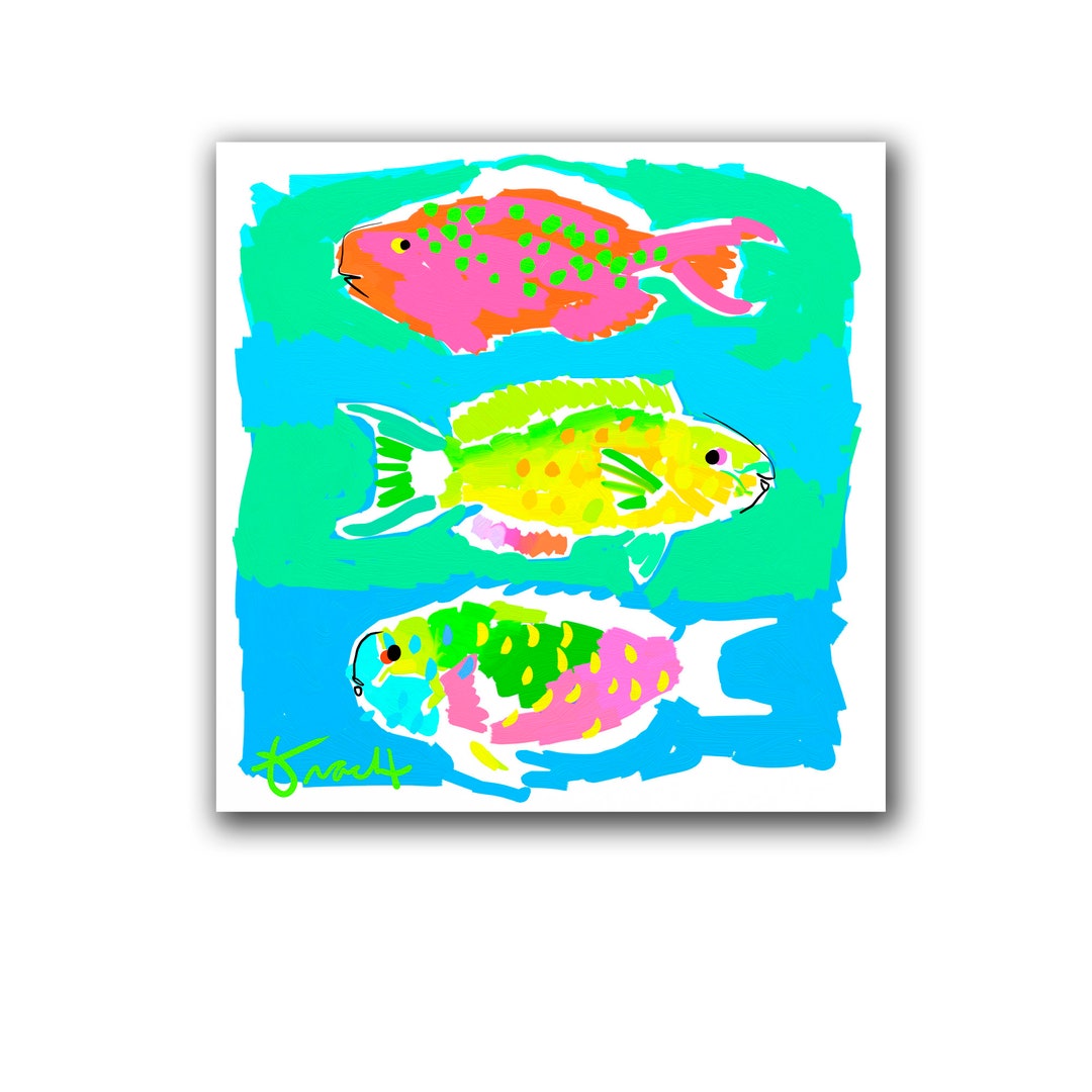 3 Fish Print by Kelly Tracht, Parrot Fish, Pop Art, Beach House Art