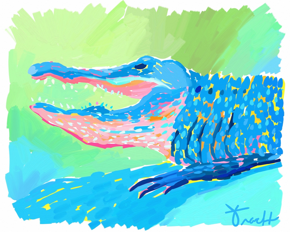 Lazy Gator Painting Print by Kelly Tracht, Profile of Alligator Resting ...