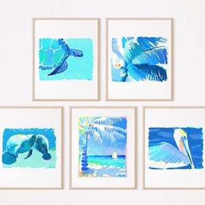5 x 7 cartes de voeux assorties, 5 cartes et 5 enveloppes, tortue, lamantin, palmier par Kelly Tracht, pour l'encadrement ou des notes manuscrites, intérieur vierge : G8