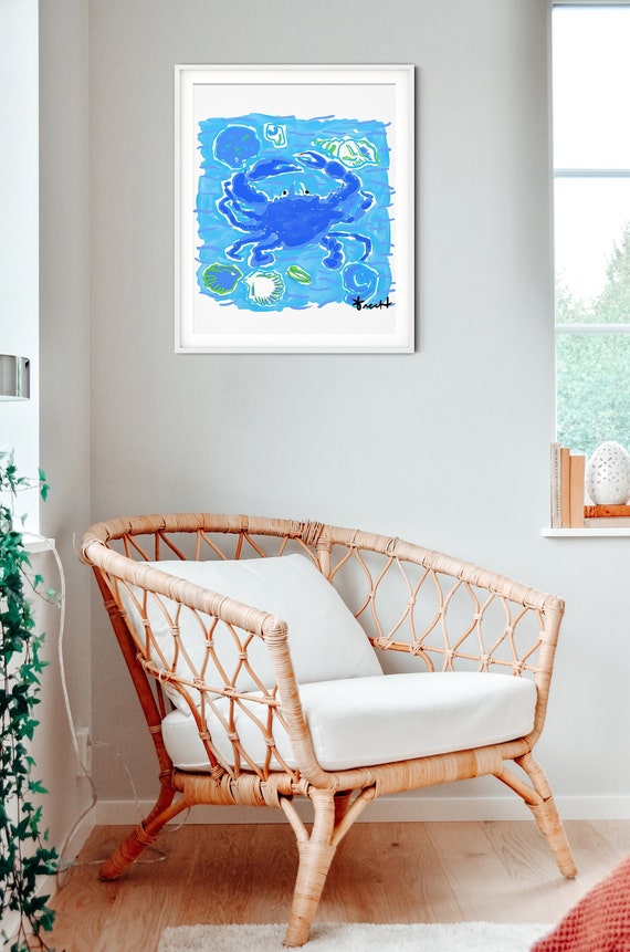 Blue Crab Art Print by Kelly Tracht, Boys Nursery, Nautical Decor, Ocean, Wall Art, Giclee Print, Animal Print, Coastal Decor, Item #1Y