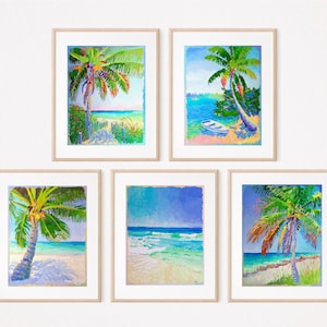 Cartões de felicitações sortidos 5x7, 5 cartões e 5 envelopes, palmeiras e praias por Kelly Tracht, para emoldurar notas manuscritas, em branco por dentro: G11