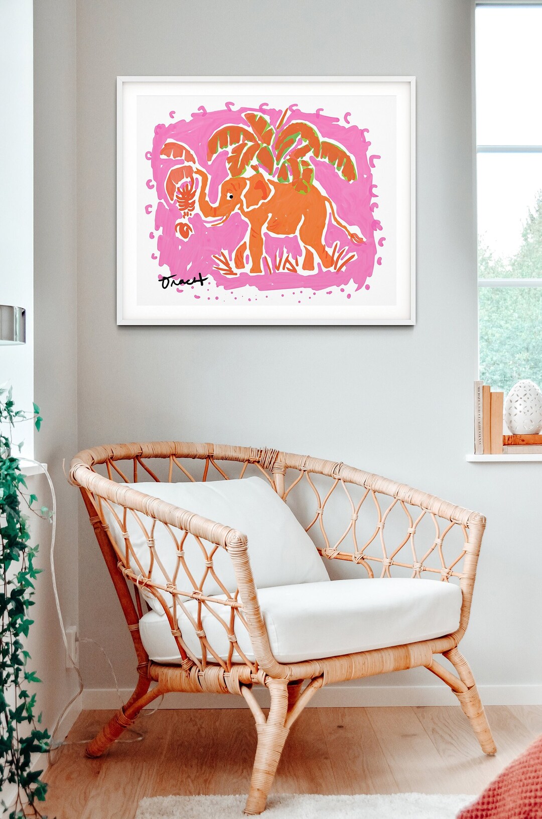 Pink and Orange Elephant Painting by Kelly Tracht Watercolor Etsy