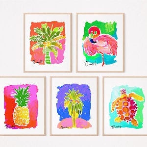 Assortiment de 5 x 7, 5 cartes et 5 enveloppes, tortue, flamant rose par Kelly Tracht, pour l'encadrement ou des notes manuscrites, intérieur vierge : G1