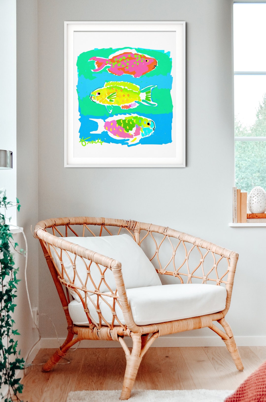 3 Fish Print by Kelly Tracht, Parrot Fish, Pop Art, Beach House Art