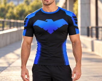 Nightwing Inspired Compression Shirt Black & Blue Athletic Cosplay Tee
