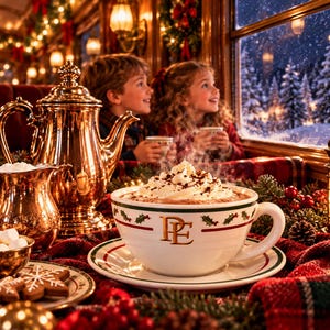 Polar Express varm chokladkopp och fat Warner Bros julsamlarobjekt