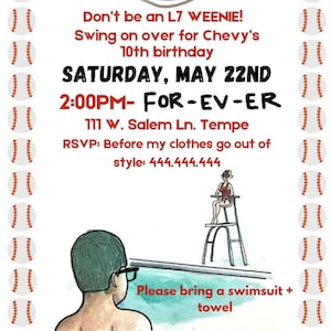 Editable baseball invitation, Sandlot party, baseball swim party invitation, Sandlot invitation