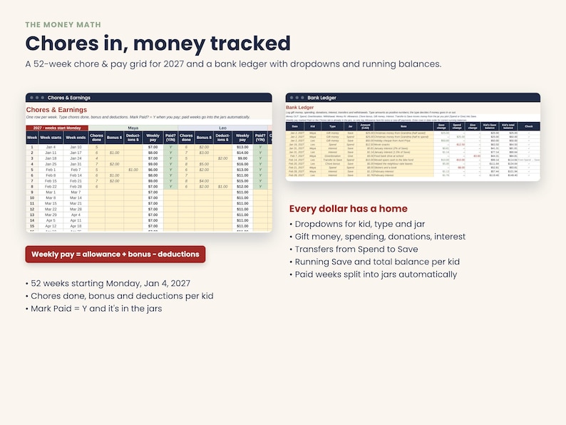 Kids Allowance Tracker, Chore Chart and Money Jars, Save Spend Give ...