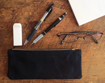 Slim Waxed Canvas Zipper Pouch, Pen Pencil Pouch, Art Supply Pouch