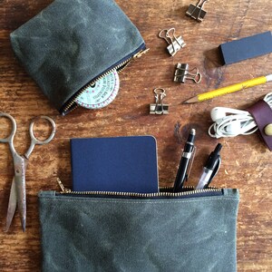 Mini Waxed Canvas Pouch with Brass Zipper, minimalist style utility pouch, small zipper canvas coin pouch, soft wallet accessory image 6