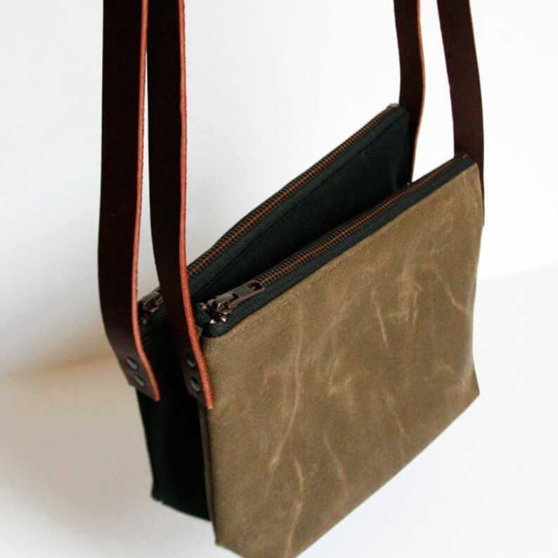 Black Crossbody Waxed Canvas Bag Minimalist Style Carry Etsy