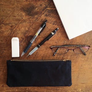 Chestnut Slim Waxed Canvas Zipper Pouch, Pen Pencil Pouch, Art Supply Bag image 2