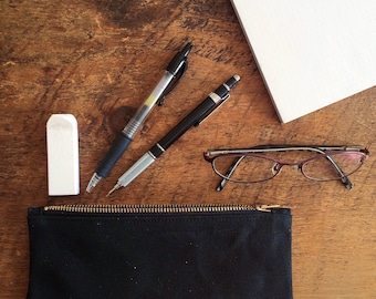 Slim Waxed Canvas Zipper Pouch, Pen Pencil Pouch