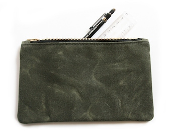 Dark Olive Waxed Canvas Pouch, Waxed Canvas, Zipper Pouch, Pencil Case, Travel Pouch, Minimalist Style, Pen Pouch, canvas pouch