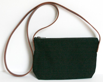 Black Crossbody, Waxed Canvas Bag, Minimalist Style, Carry Purse, Shoulder bag, canvas leather purse, everyday carry