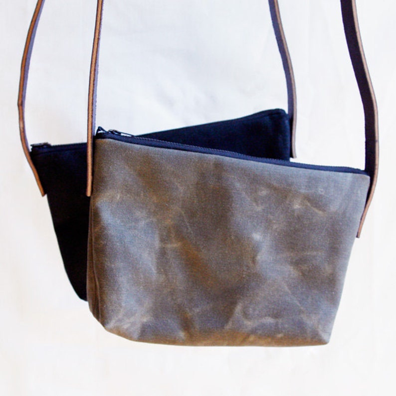 Black Crossbody Waxed Canvas Bag Minimalist Style Carry Etsy