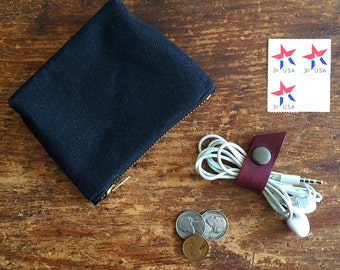 Mini Waxed Canvas Pouch with Brass Zipper, minimalist style utility pouch, small zipper canvas coin pouch, soft wallet accessory