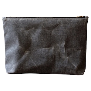 Gray Waxed Canvas Pouch with Brass Zipper, minimalist style utility pouch, large zipper travel pouch, canvas pouch