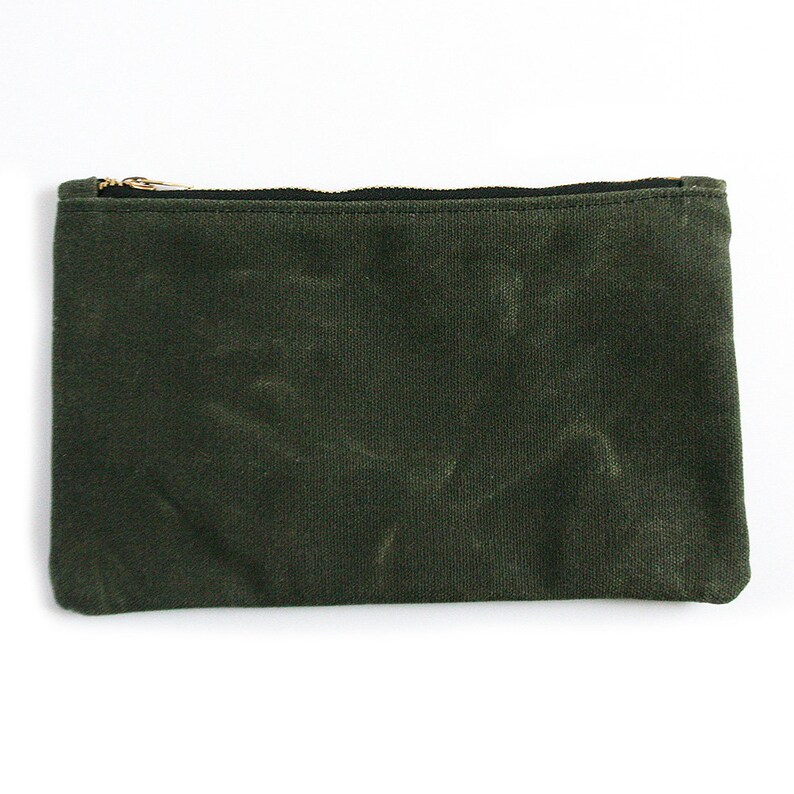 Dark Olive Waxed Canvas Pouch, Waxed Canvas, Zipper Pouch, Pencil Case